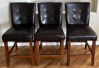 Sleek Wood & Faux Leather Barstools / Counter Chairs - (FPR)