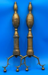 Vintage American Federal Period Double Lemon Top Brass Andirons