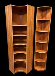 Set Of 2 Danish Modern Corner Teak Bookcase Shelving Units