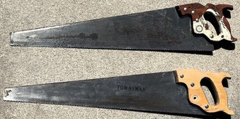 2 Vintage Disston Wood Handle Cross Cut Saws - (G)