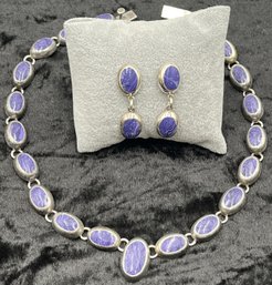 Beautiful Sterling Silver & Charoite (?) Necklace & Earings J17 - (B1)