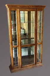 Vintage Wood Lighted And Mirrored Glass Shelved Curio Cabinet