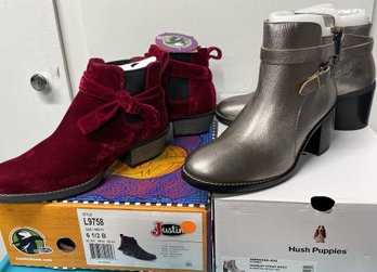 New Women's Hush Puppies Metallic Strap Boots & Justin Burgundy Velvet Boots - S2 (G4)