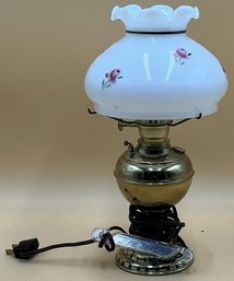 Vintage Brass Lamp With Milk Glass Shade - (DRH)