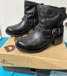 New Womens Dromedaris 'koko Black' Leather Boots With Chains - S11 (G4)