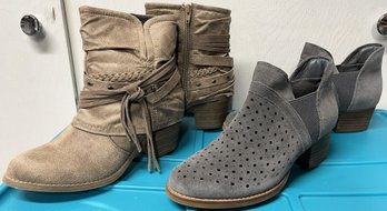 New Women's Pop 'Berenice' Tan Stone Distress Boots & Earth 'Keren' Gray Suede Boots - S12 (G4)