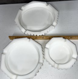 3 Vintage Milk Glass Ashtrays - (G4)