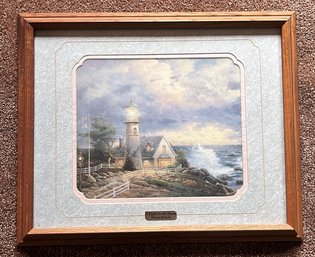 Wood Framed 'A Light In The Storm' By Thomas Kinkade