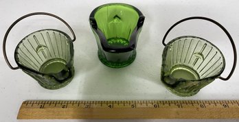 Vintage Green Glass Mini Pail Buckets - (G4)