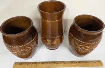 Vintage Carved Wood Vases - (G4)