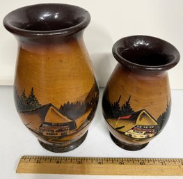 Vintage Black Forest Carved Wood Vases From Germany - (G4)