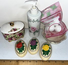 Vintage Mixed Bundle Of Rose China Pieces, Bath Soap & Bath Bombs - (G3)