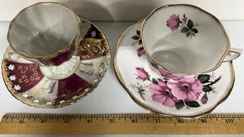 Mixed Bundle Of China Teacups & Saucers With Gold Trim - (G3)