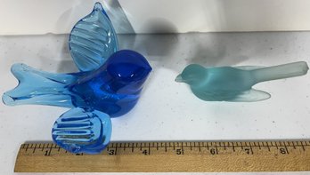 Pair Of Blue Glass Birds - (G3)