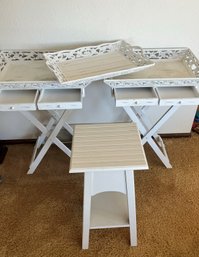 Shabby Chic 3 Tables With Trays & Drawers