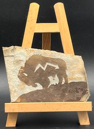 Sandstone Buffalo Art On Wood Stand - (P)