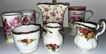 Rose China Vases, Mugs, Creamer & Sugar - (G5)