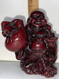 Laughing Buddha Figurine Carved Red Resin - (G5)