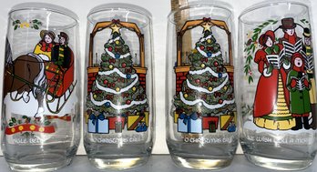 Vintage 1983 Christmas Collection Pepsi Painted Glasses With Writing On Back - (G5)