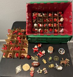 Large Lot Of Christmas Ornaments Over 60 In Tote - (BU2)