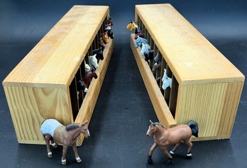 Collection Of 24 Funrise Horses In 2 Wooden Stall Cases - (FR)