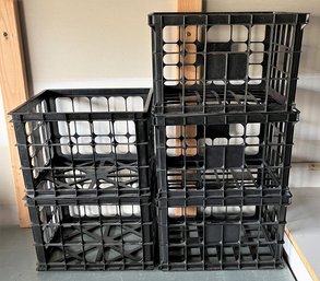 Lot Of 5 - Black Stackable Plastic Crates - (G)
