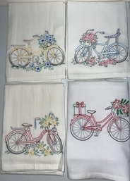 100% Cotton Machine Embroidered Flour Sack Tea Towels With Bicycles - T1 (G7)