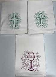 Lot Of 3 Cross & Chalice Machines Embroidered Flour Sack Tea Towels - T4 (G7)