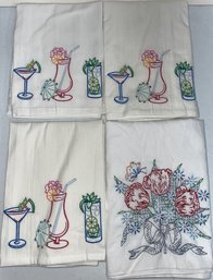 Summer Drinks Tea Towels & Hand Embroidered Standard Pillowcase With Flowers - T5 (G7)