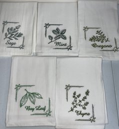 Lot Of 5 Herb Machine Embroidered Flour Sack Tea Towels - T7 (G7)