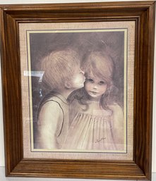 Boy Kissing Girl Framed  Print With Faux Matting By Margaret Kane - (PAC)