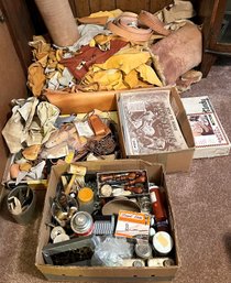Huge Lot Of Leather & Leather Working Supplies / Tools