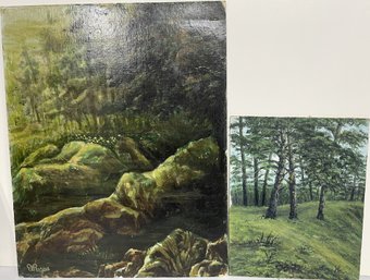 2 Green Nature Oil Paintings - (PAC)