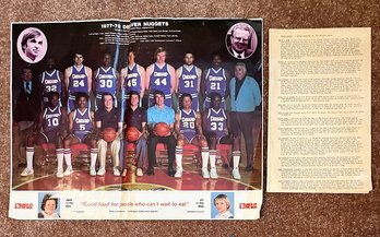 1977-1978 Denver Nuggets Team Picture & Media Notes Packet From Game Versus San Antonio Spurs