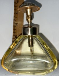 Vintage Yellow Glass Perfume Bottle With Gold Tone Glittery Top - (G9)