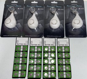 4 Safesound Personal Alarm Key Rings & 4 Cards Of 1.5V Button Cell Batteries - (G9)