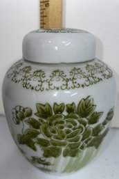 Vintage Japanese Green & White Ginger Jar - (G9)