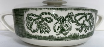 Currier & Ives Covered Casserole Dish With Locks & Keys - (G9)