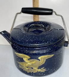 Blue Enamel Tea Kettle With Eagle Design - (G9)