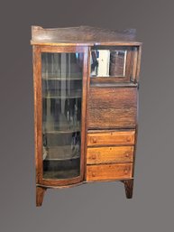 Beautiful Vintage Wood Curio Side By Side Locking Secretary Desk & Curved Glass Case