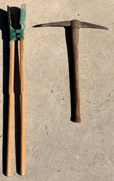 Lot Of 2 Vintage Post Hole Digger & Pickaxe