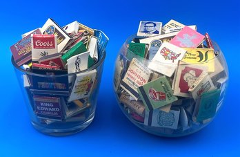 Large Lot Of Vintage Matchbook Collection In 2 Glass Containers