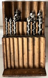 Vintage Wood Drill Set Case & Drill Bits - (G)