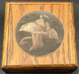 Native American Woman & Wolf Wooden Keepsake Box - (P)