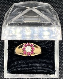 Diamond & Ruby Ring In 14K Yellow Gold - (R2)