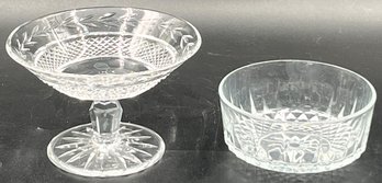 Vintage Pressed Glass Pedestal Candy Dish & Bowl - (K5)