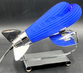 Vintage Frosted Cobalt Blue Glass DC-3 Airplane Lamp - (P)