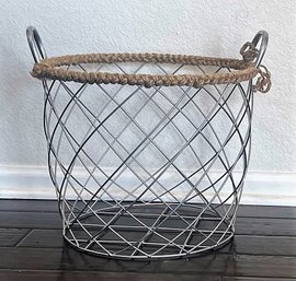 Metal Basket With Jute Wrapped Rim