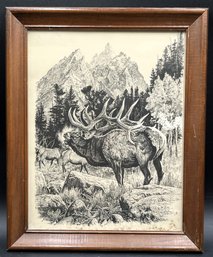 Wood Framed Elk Print By Bill Oneil - (A1)