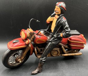 Vintage Upper Deck Resin Motorcycle & Rider Statue - (A1)